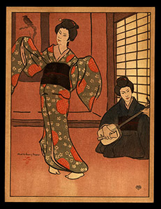 Charles Hovey Pepper, Geisha or the  Japanese Dance, Woodblock print