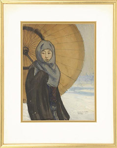 Charles Hovey Pepper, "Portrait of a Young Japanese Girl with Parasol", Watercolor Gouache