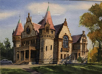 Frederick Kubitz, Wellesley Town Hall, Watercolor

